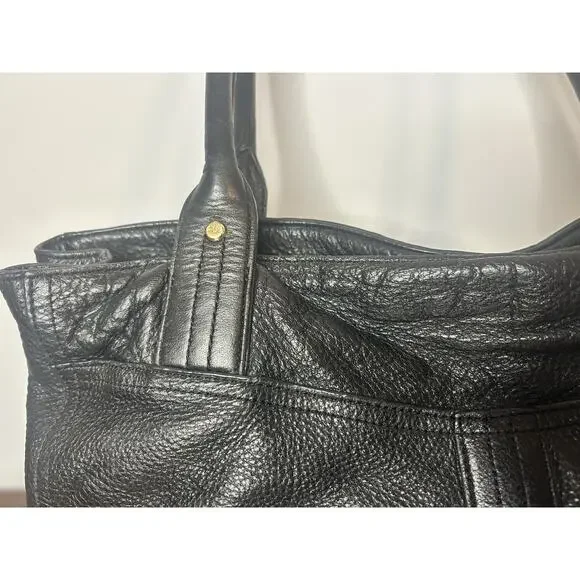 Polo Ralph Lauren Black Leather Tote Shoulder Bag Gold Hardware Classic - Picture 4 of 16